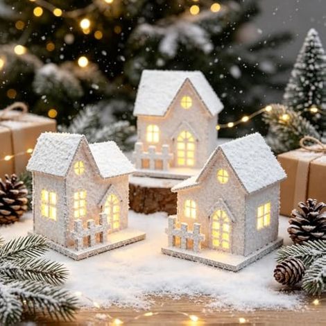 Villages de Noël en bois illuminés, maison de Noël illuminée par des LED (1/4)
