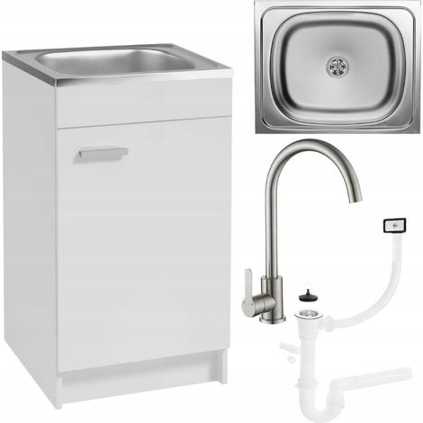 Küchenschrank 50x40 - Weiß - mit Edelstahlspüle und Olivenarmatur - kompakt und praktisch