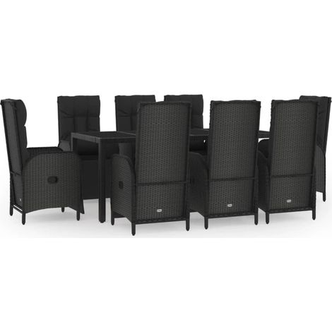 Maison Exclusive - Set da Pranzo da Giardino 9 pz con Cuscini Nero in Polyrattan (1/5)