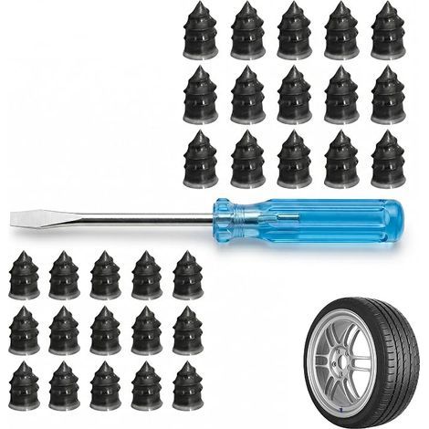 Clous Caoutchouc Réparation Pneu, Clou Reparation Pneu avec Tournevis, Clous en Caoutchouc pour Voiture, Moto, Camion et Véhicules Agricoles, 15 S et 15 L pour Réparation de Pne sous Vide (1/5)