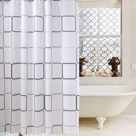 Mildew Resistant Shower Curtain, Machine Washable Antibacterial Waterproof Polyester Fabric Shower Curtain, Translucent Bathroom Curtain with 12 Hooks, White, 180 200 (1/5)