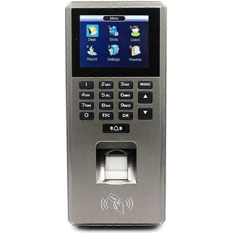 Système biométrique de contrôle d'accès par clavier et lecteur d'empreintes digitales 125 kHz pour 1600 utilisateurs, avec lecteur de cartes et port USB TCP/IP. Pointeur argent. (1/5)