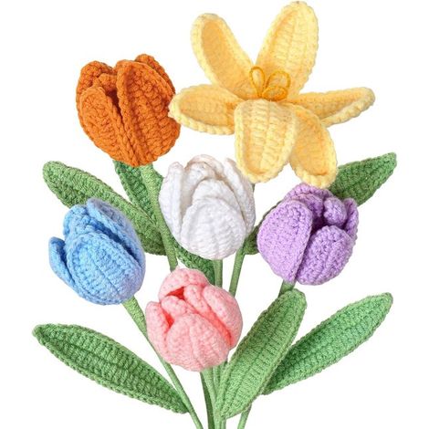 Ramo de flores de ganchillo  6 tulipanes tejidos  Regalo y decoración del hogar (1/5)