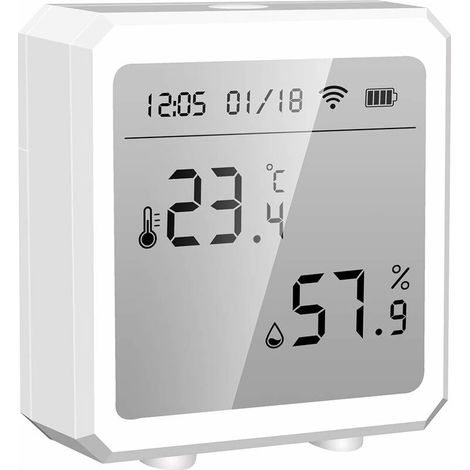 Monitor de temperatura y humedad interior con sensor higrómetro inteligente, pantalla LCD y alerta de notificación (blanco) (1/5)