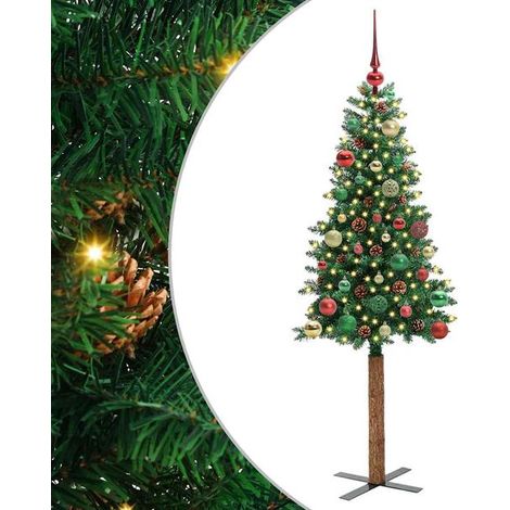 Sapin de Noël vert élancé, 150 cm, en PVC et bois de pin massif (1/5)