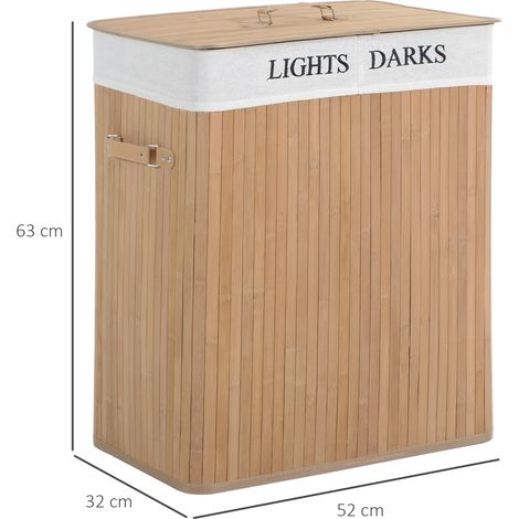 Panier de rangement linge 100L, coffre à vêtements avec couvercle, sac en tissu bambou écologique, dimensions 52x32x63 cm, parfait pour la lessive et le tri du linge sale (1/5)