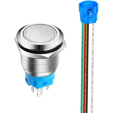 Stainless Steel Momentary Push Button Ring Light LED 12V-24V 5A 1NO1NC SPDT Button with Socket Plug White LED (1/5)