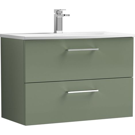 Balterley  Modern Bathroom 2 Soft Close Drawer Wall Hung Vanity Unit & Curved Basin, Satin Green, 800mm