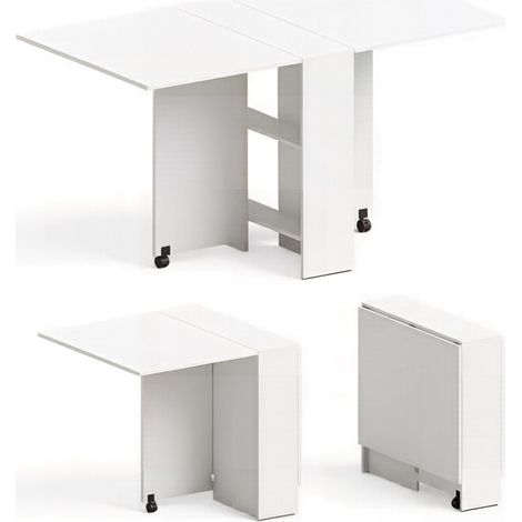 Tavolo da pranzo pieghevole con ruote bianco in truciolato MODENUIT (1/5)
