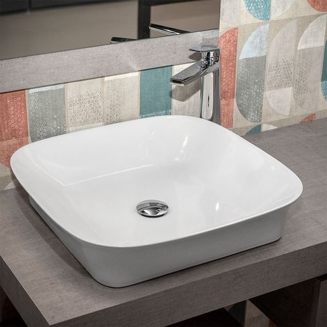 Lavabo da appoggio 50x50 quadrato in ceramica bianco lucido (1/5)