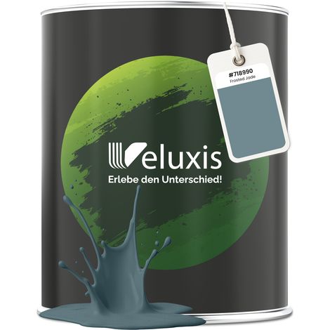 Wandfarbe Grau Petrol Blau Matt Innenfarbe – Deckkraft Klasse 1, VOC-frei, Ohne Grundierung, Tropfarm – Wohnzimmer & Schlafzimmer – 1L – Veluxis (Frosted Jade)