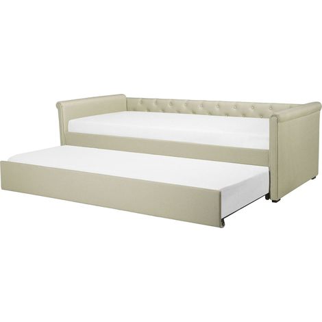 Divano Letto Estraibile in Tessuto Beige con Rete a Doghe 80 x 200 cm Libourne