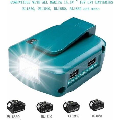 NALOOKAMIC ADP05 Source d'alimentation pour batterie lithium-ion Makita 18 V YEX-BUR Adaptateur de chargeur de téléphone USB Convertisseur avec deux ports USB 5 V 2,1 A, port 12 V 2 A DC, lampe torche (1/3)
