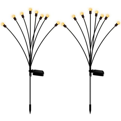 Ortviai 2 x Lampes solaires LED en forme de lucioles pour extérieur – Jardin, allée, terrasse – Étanches IP65, 8 têtes, lumière chaude (1/5)