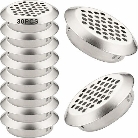 Grille de Ventilation Ronde Inox 30 Pcs Grille d'évacuation d'air 35mm Grille Aeration Grille Ventilation Inoxydable pour Cuisine Meubles Bouche (1/5)