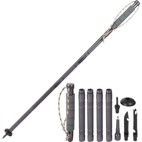 Bâton de randonnée pliable et multifonctionnel pour l'extérieur, outil de sécurité et de survie pour la randonnée, le camping et les activités de plein air