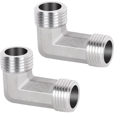 Lot de 2 raccords coudés en acier inoxydable 304 - 90° - DN15 - Coude 1/2" AG/AG - Coude à 90° - Filetage extérieur 1/2" x filetage extérieur - En acier inoxydable sanitaire (1/5)