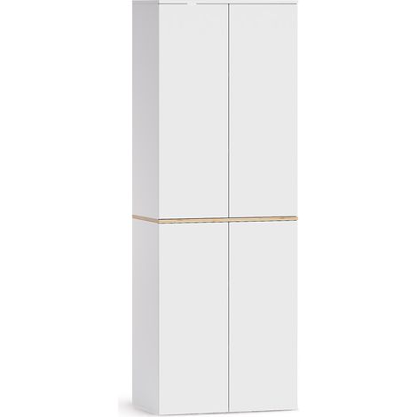 armario multiusos Viktor, Blanco/Roble artesanal, 68 x 188.6 cm con 6 compartimentos cerrados, Vicco