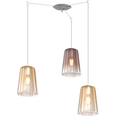Sospensione Contemporanea Shaded Metallo Cromo Vetro Ambra E Rame 3 Luci E27 (1/3)