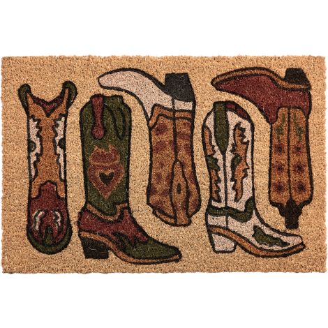 Felpudo de fibra de coco antideslizante 40 x 60 cm con base de PVC motivo botas de vaquero natural Carmona (1/5)