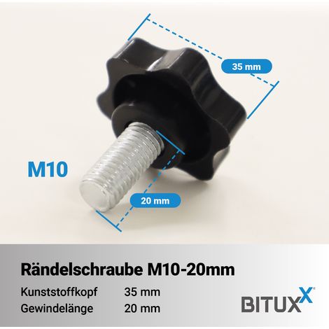Bituxx Rändelschraube Feststellschraube Sterngriffschraube Knaufschraube Handknopf Werkzeuglose Schraube M10 x 20 mm