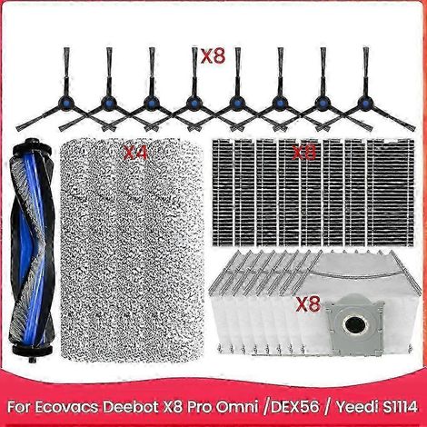 Rouleau principal, brosse latérale, sac à poussière et filtre compatibles avec Ecovacs Deebot X8 Pro Omni /DEX56 et Yeedi S1 4. Pièces détachées A (1/4)
