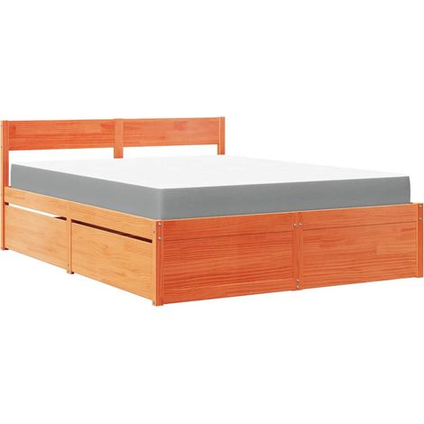 Maison Exclusive - Bett mit Schubladen und Matratze Wachsbraun 16