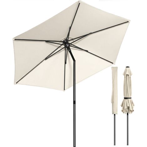 VOUNOT 270cm Garden Parasol, UV50+ Sun Umbrella w/Shoulder Carry Bag, Beige (1/5)