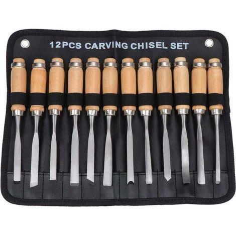 Jeu de Burins à Main en Bois Sculpté, Outil de Gouges pour Menuiserie 12 en 1 (1/4)