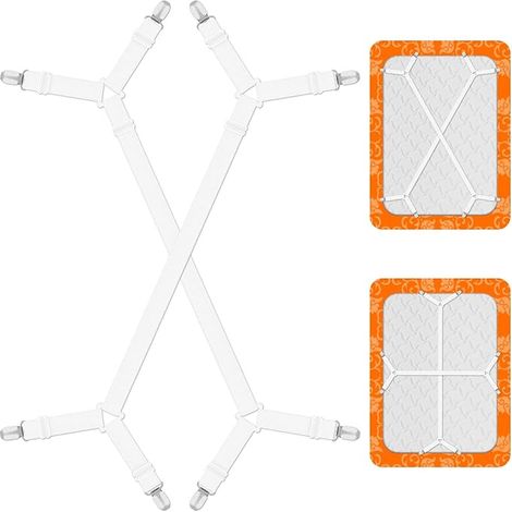 Tendeur Drap Housse Lit Drap, Attache Drap Housse, Elastique Drap Housse Clips en Métal, Élastiques Triangle Sangles, Weiß (1/4)