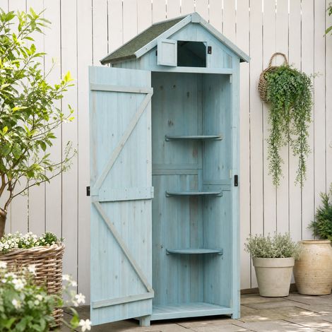 Mobile contenitore da giardino in legno, 77 x 54,2 x 179 cm, azzurro e verde DESVIAE (1/5)