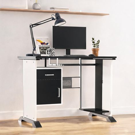 Bureau noir Blanc Argent en panneaux MDF 100 x 52 x 75 cm (1/5)