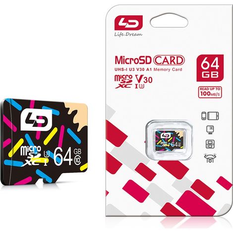 Carte micro 64Go- Convient aux caméras de surveillance, aux enregistreurs de conduite, aux téléphones portables et aux tablettes (1/5)