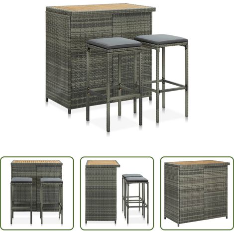 Barre - Ensemble de bar 3 pcs Résine tressée Gris (1/5)