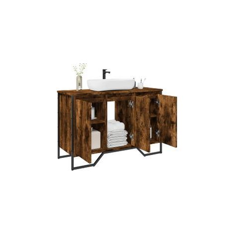 Armoire lavabo de salle de bain chêne fumé 91x35x60 (1/5)