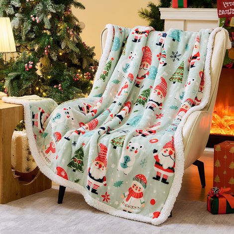 Plaid de Noël Sherpa 130 × 150 cm, Couverture Polaire Moelleuse Motif Gnome, Jeté Chaud pour Canapé et Lit (1/5)