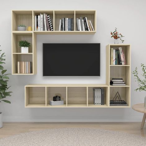 vidaXL Set di Mobili Porta TV 4 pz Rovere Sonoma in Legno Multistrato (1/5)
