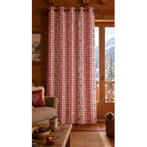 Rideau à œillets Alpina – Motif floral montagne - 140x250cm - Rouge (1/2)