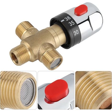 Miscelatore termostatico per acqua calda e fredda in ottone massiccio, rubinetto a temperatura fissa per lavello, cucina, bagno, WC G1/2 35-45℃ 15 mm (1/4)