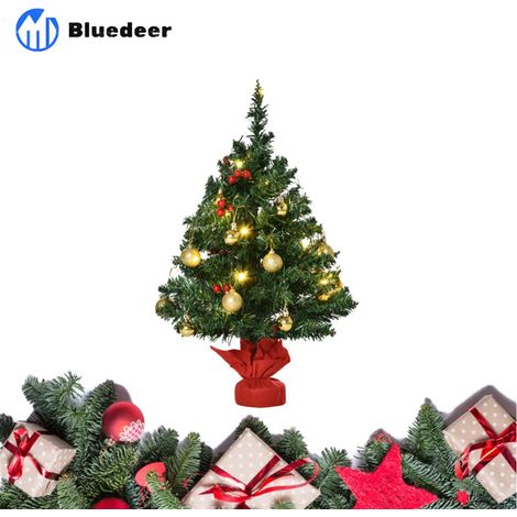Weihnachtsbaum klein – Mini Christbaum mit Stechpalmenbeeren – Kugeln & LED-Lichtern – Tischdeko grün PVC ∅40 x 60 cm (1/5)