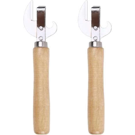 Apriscatole rotante, apriscatole manuale, sicuro, facile da pulire con manico in legno, strumento per aprire bottiglie e barattoli, 2a edizione (1/5)