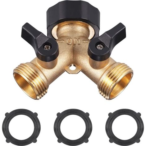 Robinet Double Sortie Machine a Lave, Répartiteur de Robinet de Jardin en Laiton, Raccord en Y, 3/4 Pouces pour Connexion de 2 Appareils, pour Adaptateur Robinet
