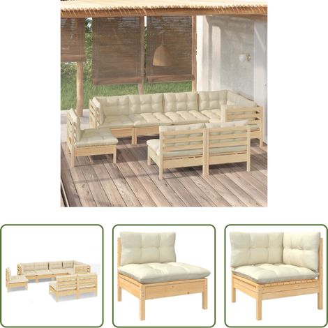 Terrassensofa - 8-tlg. Garten-Lounge-Set mit Creme Kissen Massivholz Kiefer (1/5)