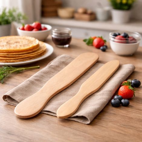 Set de 2 Spatules en Bois pour Crêpes 29 cm & 38 cm – Bout Rond et Pointe, Idéales pour Étaler et Retourner Sans Rayures (1/5)