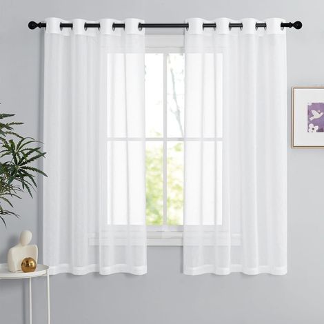 Rideau blanc Voilage Lot de 2 Lin Naturel 140 x 160 souple à oeillets déco maison chambre hôtel petites fenêtres style (1/5)