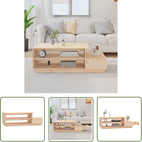 The Living Store Table basse 120x50x40,5 cm Bois massif de pin - Table Basse - Meuble Salon - Table D'appoint - Table Design - Bois Massif (1/5)