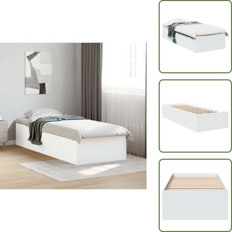 Bettgestell Weiß 90x200 cm Holzwerkstoff - Bettestel - Holzrahmen - Weißes Bett - Single Bett - Schlafraum Dekoration (1/5)