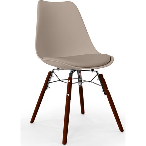 Sedia da Pranzo con Cuscino - Design Scandinavo e Gambe in Legno Scuro - Skögur Tortora (1/5)