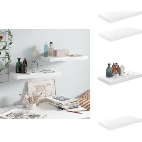 Schweberegale 2 Stk. Hochglanz-Weiß 50x23x3,8 cm MDF - Schweberegale - Wandregale - Regalset - Wohnwandgestaltung - Dekorationsideen (1/5)
