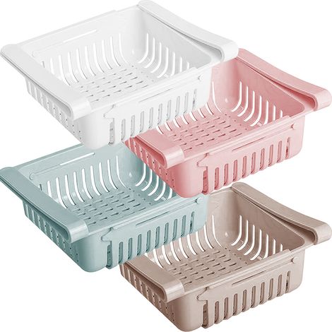 Pack Kitchen Fridge Organisers, Adjustable Fridge Drawer Storage, Space Saving Storage Shelf Organiser for Vegetables and Fruits